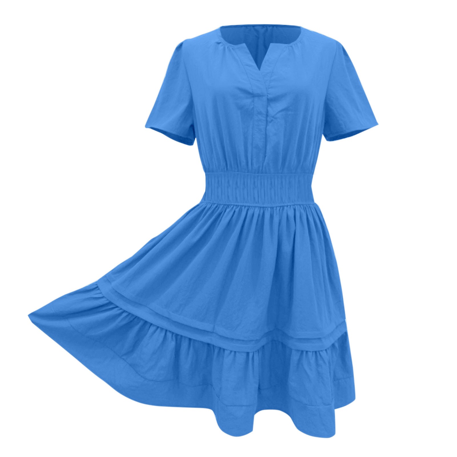 thumbnail image 4 of Vestido holgado de manga corta con cuello en V para mujer - Poliéster ligero - Elegante e informal para primavera/verano/otoño, 4 of 4